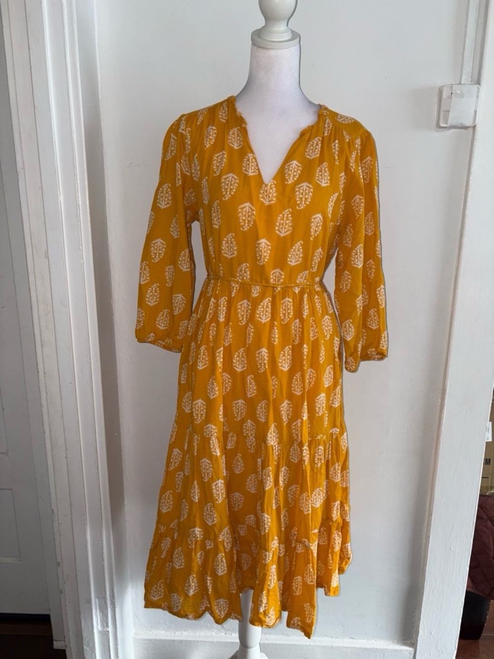 Lucky Brand Mustard Yellow Printed Midi Dress